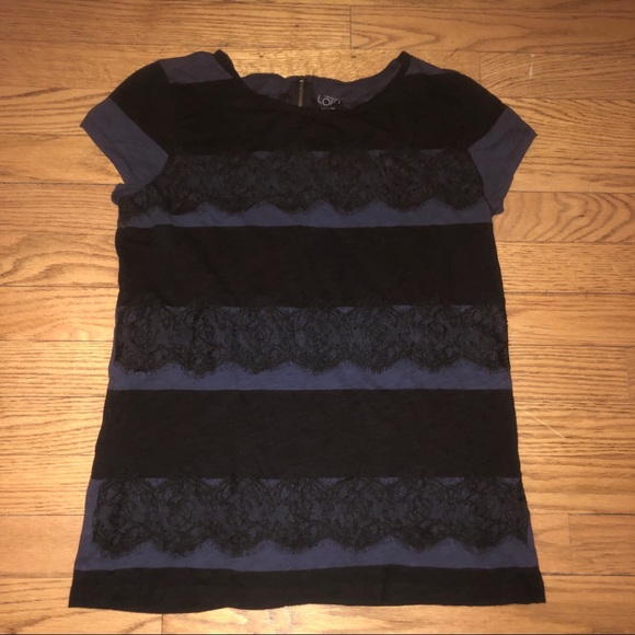 LOFT Tops - Loft striped lace overlay tee blue & black